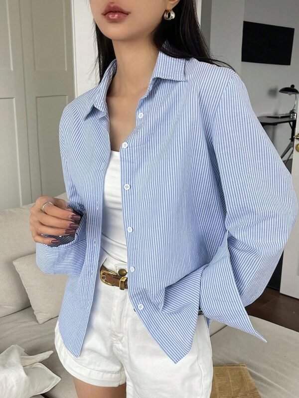 Blusa de rayas de manga larga informal para mujer