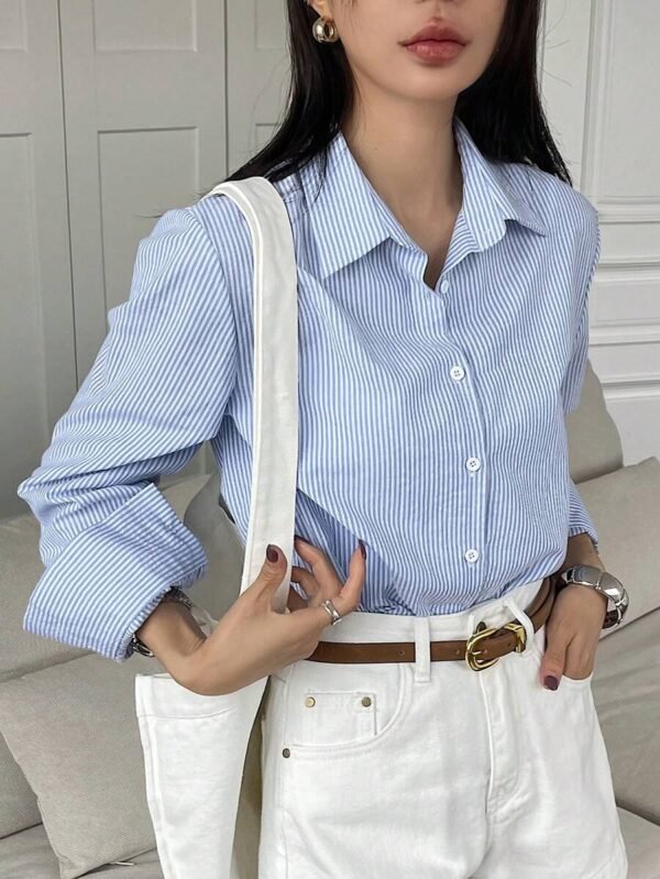 Blusa de rayas de manga larga informal para mujer - Imagen 2