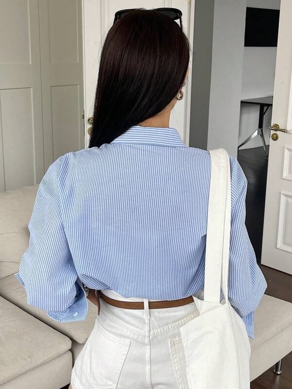 Blusa de rayas de manga larga informal para mujer - Imagen 3