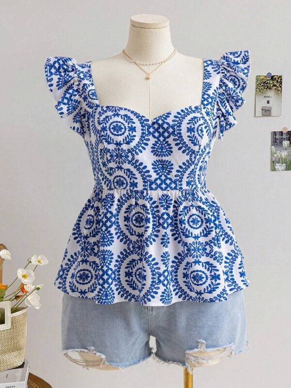 Blusa casual de vacaciones para mujer talla grande con estampado floral