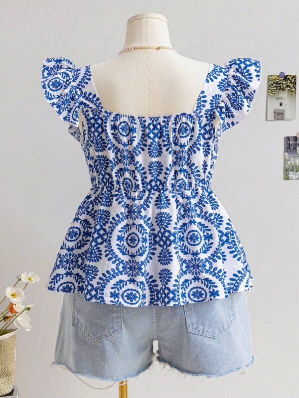 Blusa casual de vacaciones para mujer talla grande con estampado floral - Imagen 2