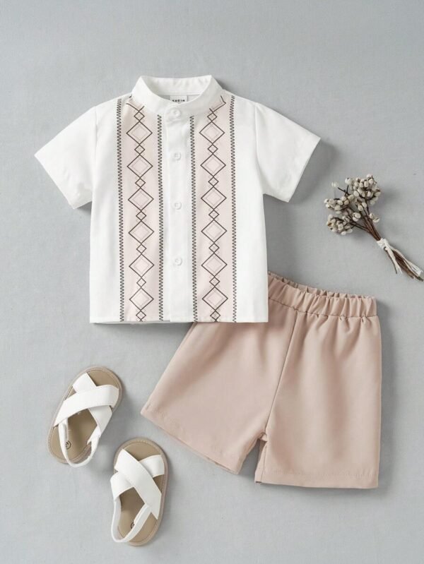 Conjunto de camisa y pantalones cortos con estampado para niños bebés
