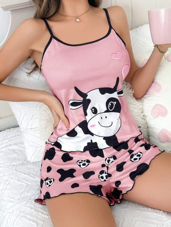 Conjunto de pijama de mujer con diseño de vaca corazón