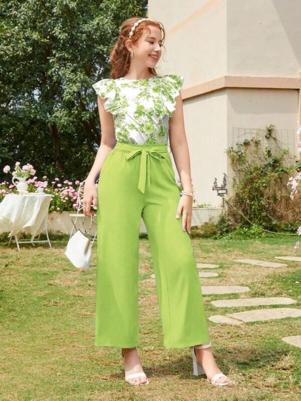 Set de 2 piezas de top y pantalones con estampado floral para chicas