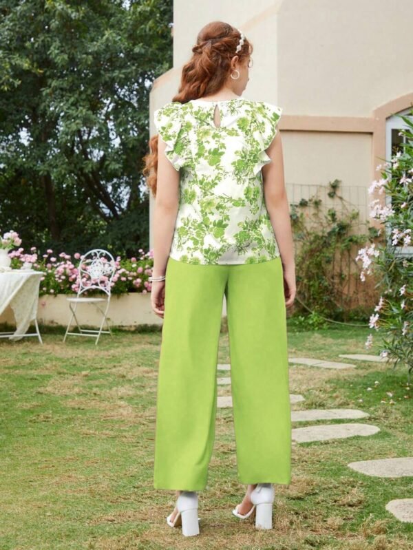 Set de 2 piezas de top y pantalones con estampado floral para chicas - Imagen 3