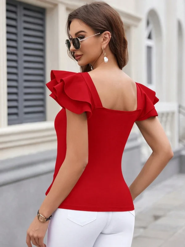 Camiseta de mujer de cuello cuadrado sencillo de manga corta - Imagen 3