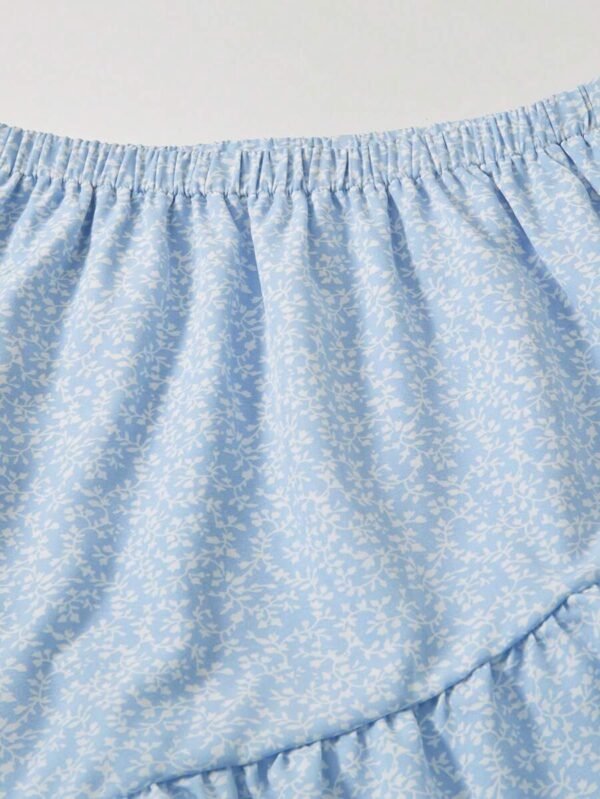 Top de un hombro de unicolor y falda con volantes para chicas - Imagen 3