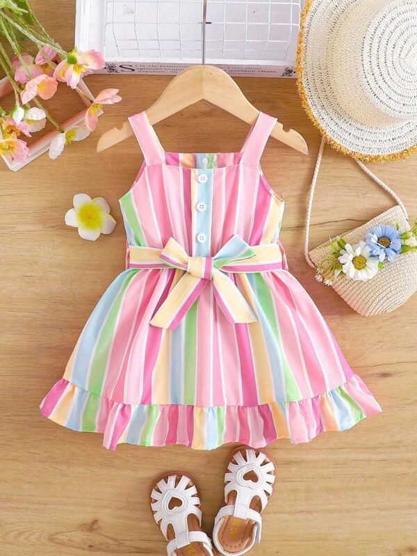 Vestido de tirantes con volantes y botones en la parte delantera