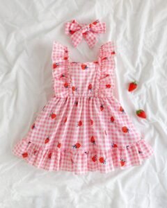 Vestido halter para niña, con diseño de cuadros rosas y blancos