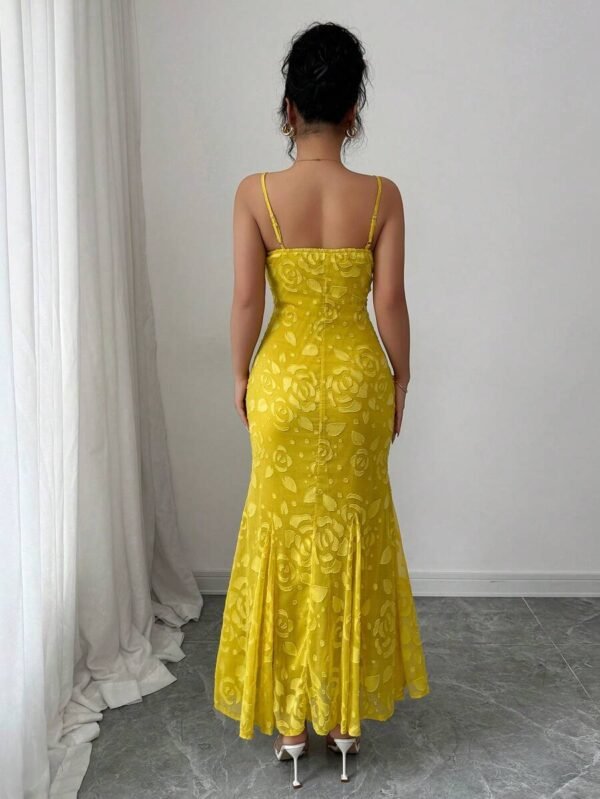 Vestido largo sexy y elegante de encaje jacquard y ajuste de cintura - Imagen 3