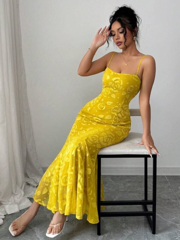 Vestido largo sexy y elegante de encaje jacquard y ajuste de cintura - Imagen 2