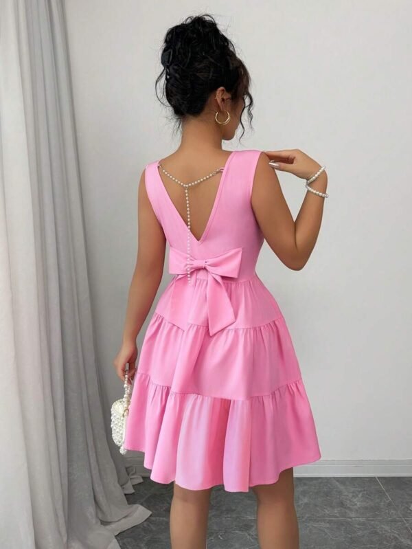 Vestido midi elegante para mujer de unicolor con cintura ajustada - Imagen 3