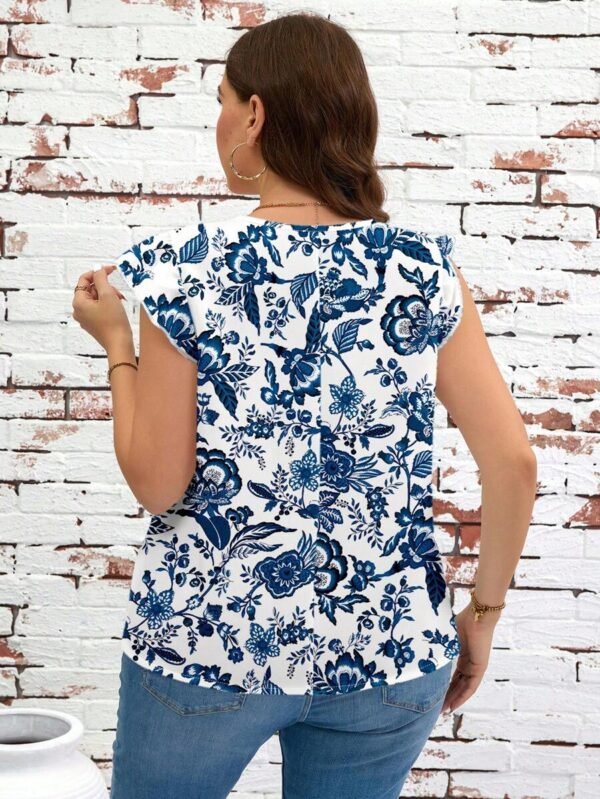 Blusa de manga corta y cuello en V talla grande - Imagen 3