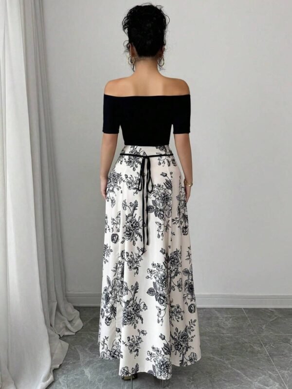 Vestido largo de hombros descubiertos y manga corta - Imagen 3
