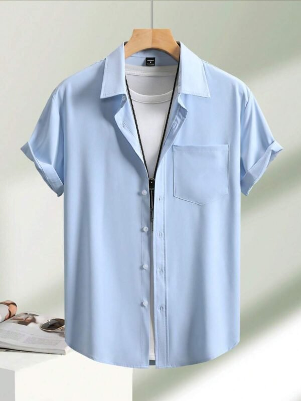 Camisa casual de manga corta de un solo pecho y bolsillo - Imagen 3