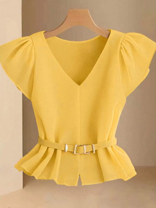 Blusa minimalista y elegante de escote en V para mujer