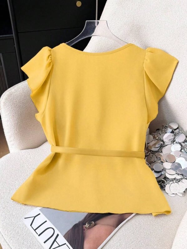 Blusa minimalista y elegante de escote en V para mujer - Imagen 3