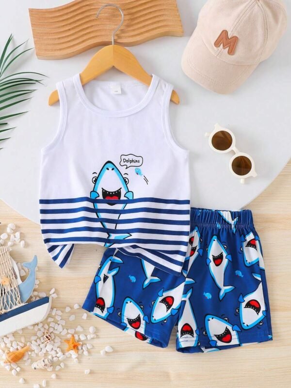 Sport y short fresco con impresión de tiburón y transpirable para niños
