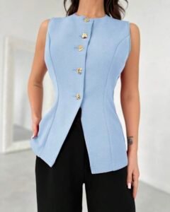 Chaqueta delgada con decoración elegante de corazón metálico para mujer