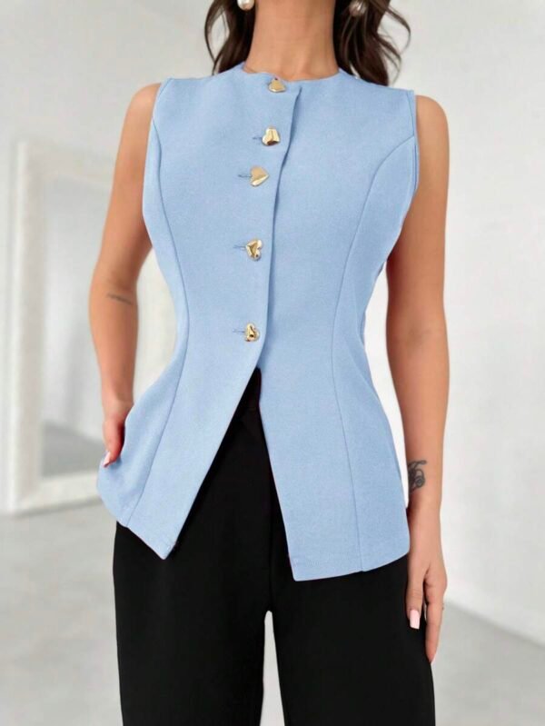 Chaqueta delgada con decoración elegante de corazón metálico para mujer