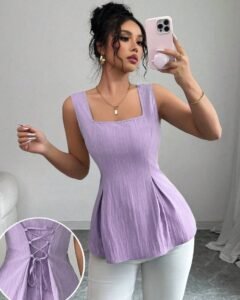 Blusa sin mangas de cuello cuadrado con cuerda elegante y vintage