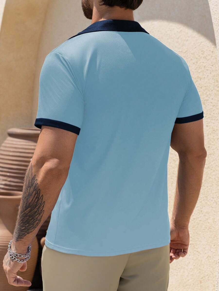 Camisa tipo polo de manga corta a rayas para hombre - Imagen 3