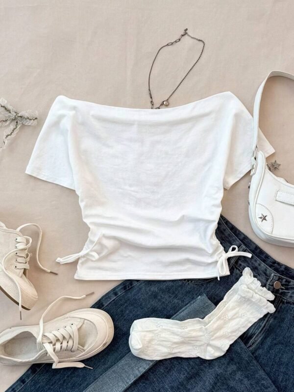 Camiseta de manga corta y hombros descubiertos para chicas - Imagen 3