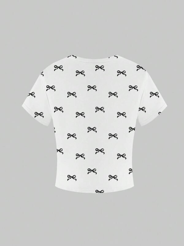 Camiseta de manga corta estilo crop con estampado de moños - Imagen 3