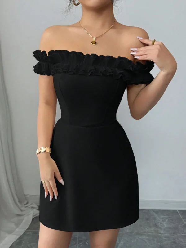 Vestido romántico de mujer con cuello de volantes - Imagen 3
