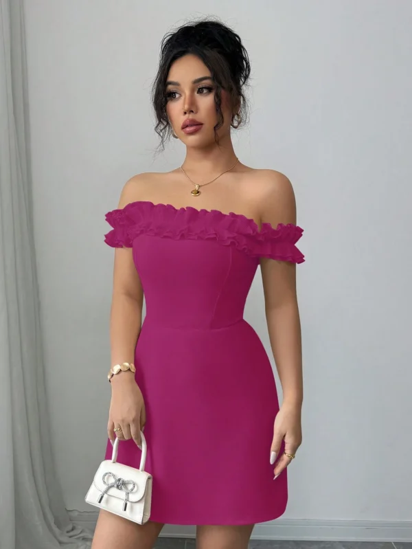Vestido romántico de mujer con cuello de volantes - Imagen 3