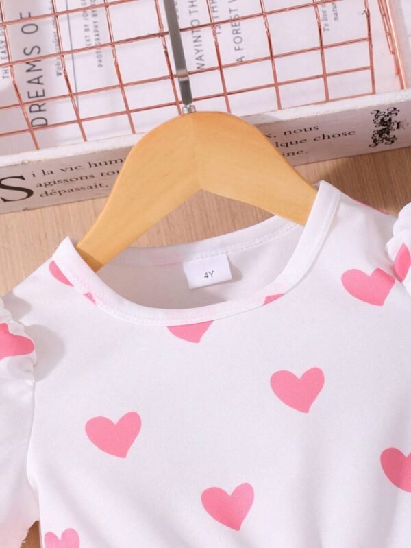 Vestido de malla de manga corta con estampado de corazón para niña - Imagen 3