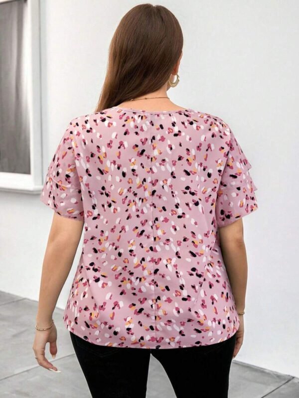 Blusa holgada con cuello redondo de doble capa de manga - Imagen 3