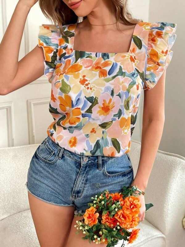 Blusa ajustadas con cuello con muesca y mangas de avión