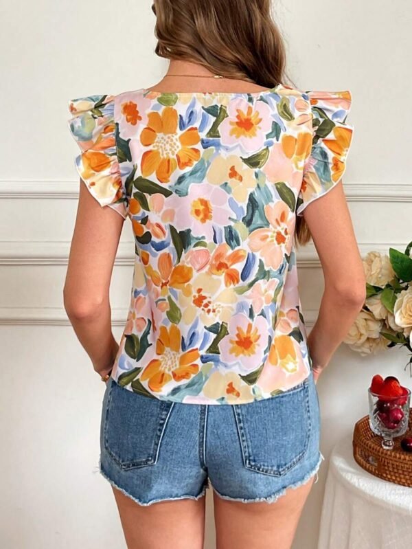 Blusa ajustadas con cuello con muesca y mangas de avión - Imagen 3