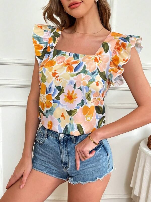 Blusa ajustadas con cuello con muesca y mangas de avión - Imagen 2