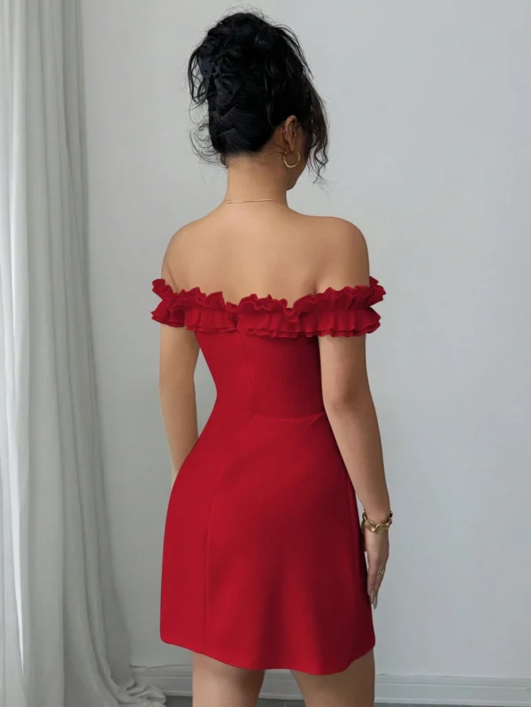Vestido romántico de mujer con cuello de volantes - Imagen 2