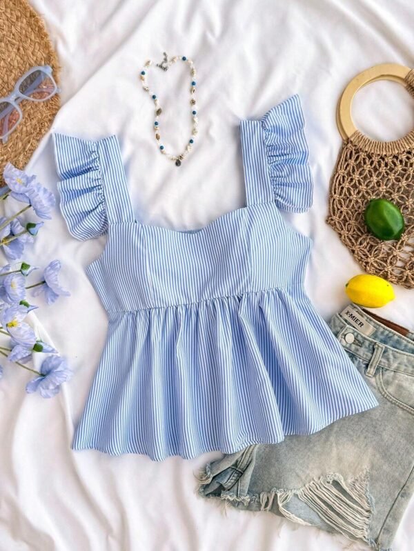 Blusa suelta tipo babyoll de escote cuadrado para chicas