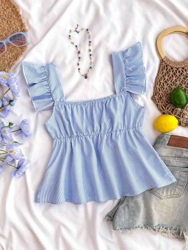 Blusa suelta tipo babyoll de escote cuadrado para chicas - Imagen 3