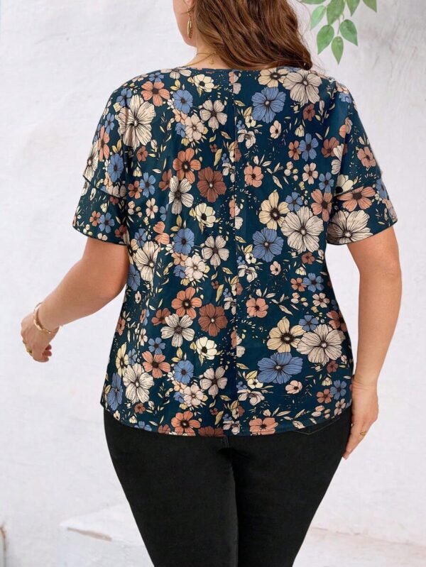 Blusa con manga impresa, dobladillo con doble volante - Imagen 3