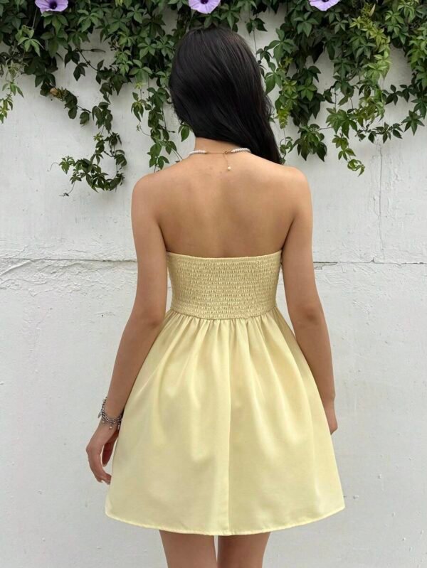 Vestido amarillo sin mangas con pliegues en los costados para chicas - Imagen 3