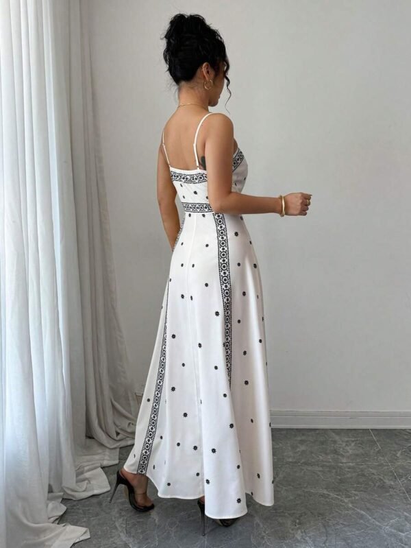 Vestido de tirantes con cintura alta y estampado retro - Imagen 3