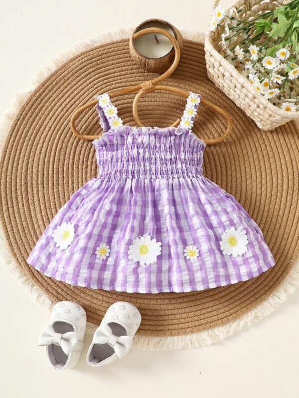 Vestido de bebé niña con estampado de flores y cuadros de burbujas