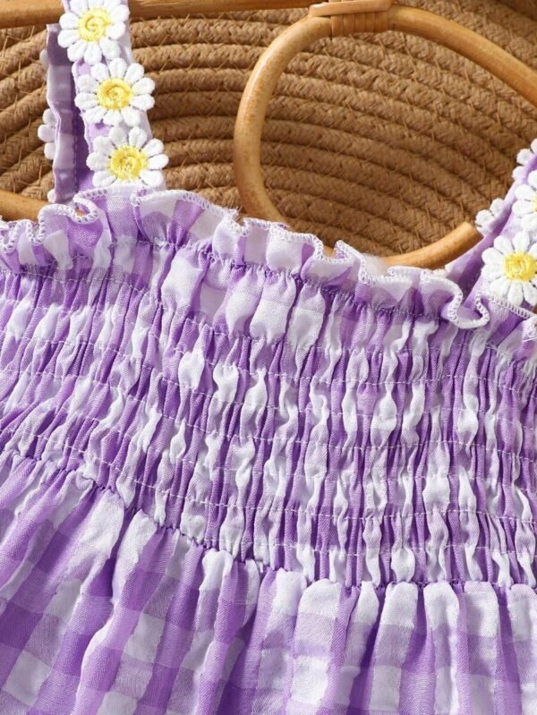 Vestido de bebé niña con estampado de flores y cuadros de burbujas - Imagen 2