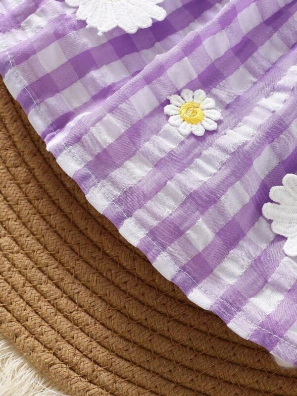 Vestido de bebé niña con estampado de flores y cuadros de burbujas - Imagen 3