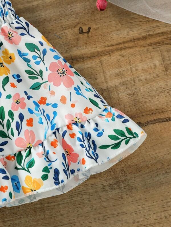 Vestido con cuello con volantes y estampado floral para niña bebé - Imagen 3