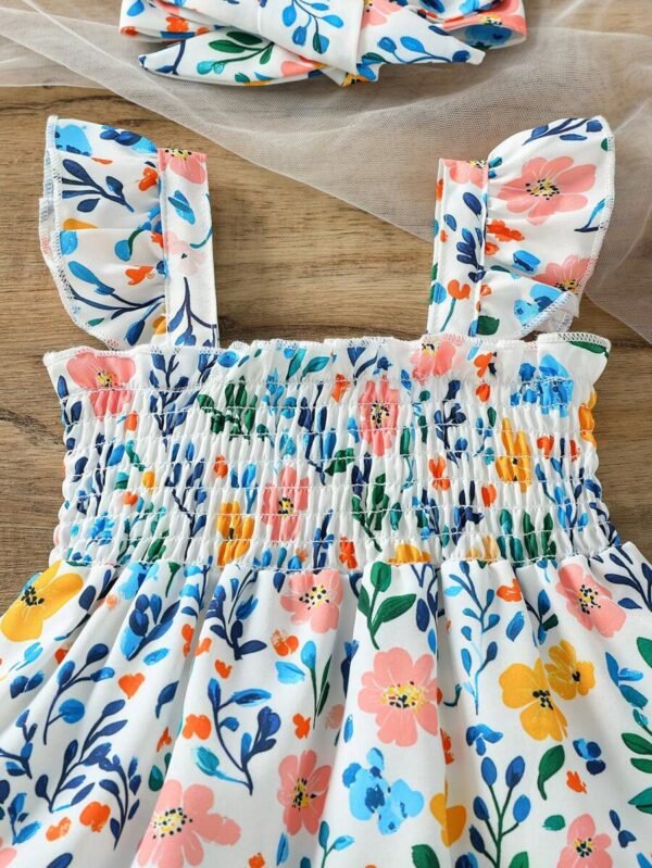Vestido con cuello con volantes y estampado floral para niña bebé - Imagen 2