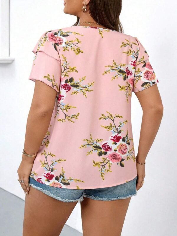 Blusa holgada casual de talla grande con estampado floral para verano - Imagen 3