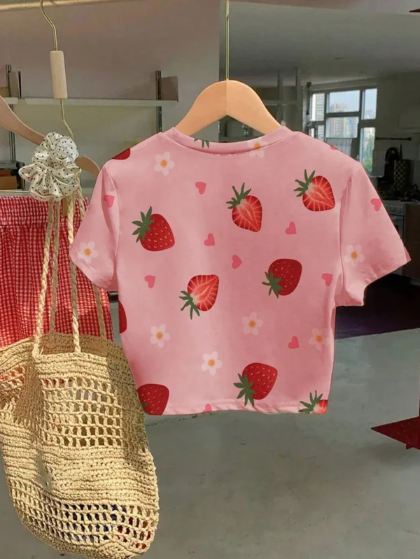 Camiseta de manga corta y escote redondo tipo cropped - Imagen 2