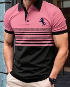 Camisa tipo polo de manga corta a rayas de caballo para hombre