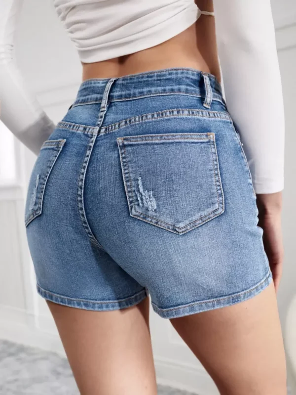 Shorts en mezclilla de talle alto desgarro - Imagen 3